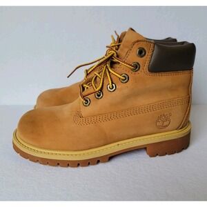 Timberland 6 Inch Premium Wheat Boots Youth Size 1 Waterproof Nubuck Lace Up
